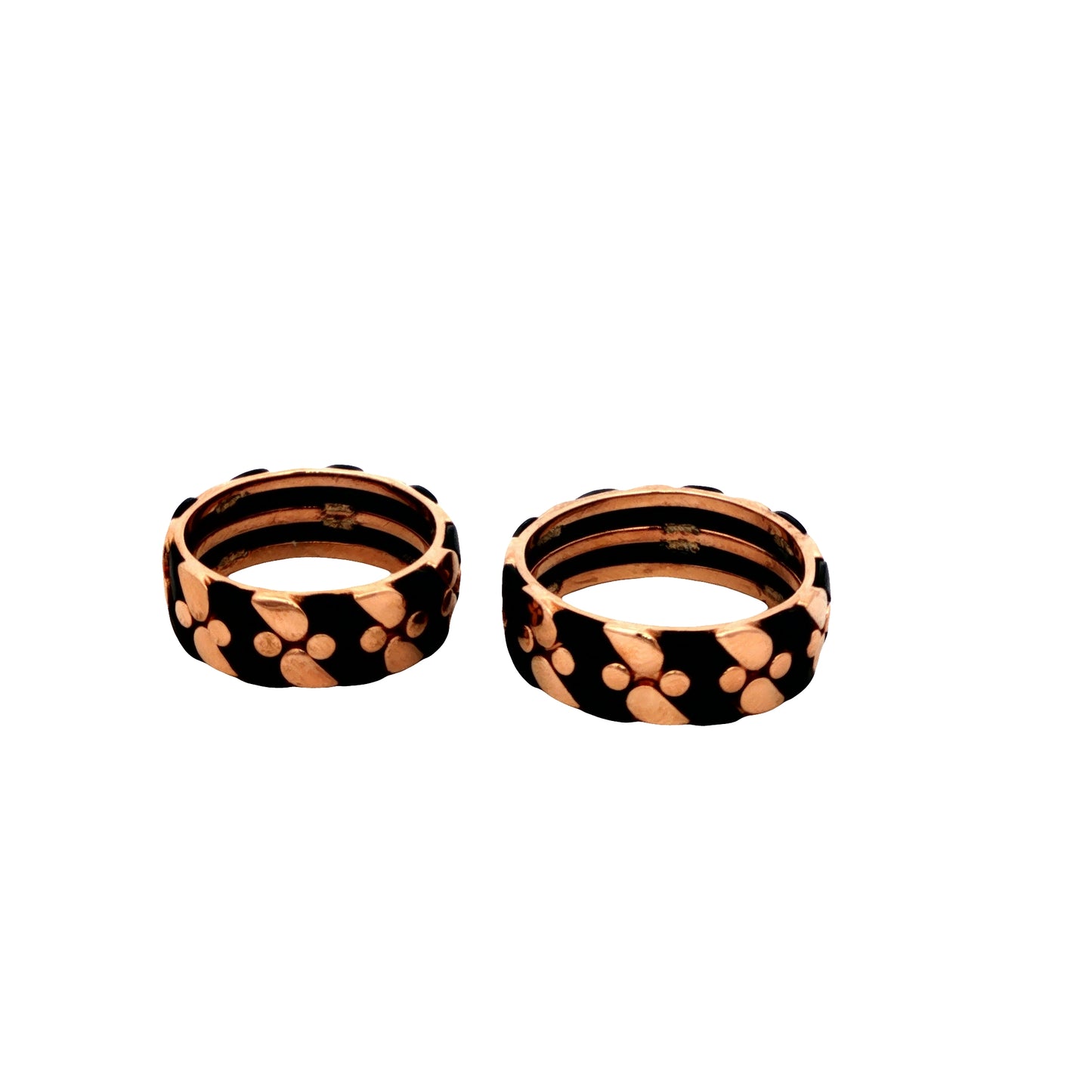 Rose Gold & Black Pebble Pattern Couple Rings