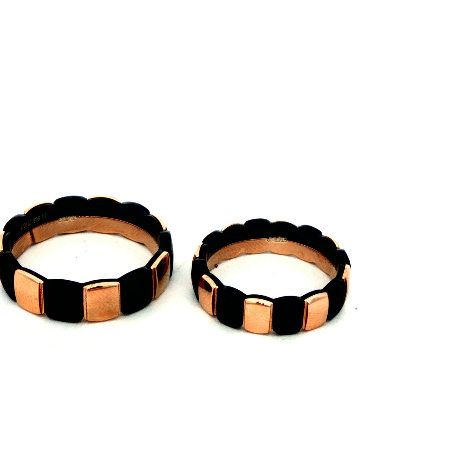 Rose Gold & Black Contemporary Couple Rings