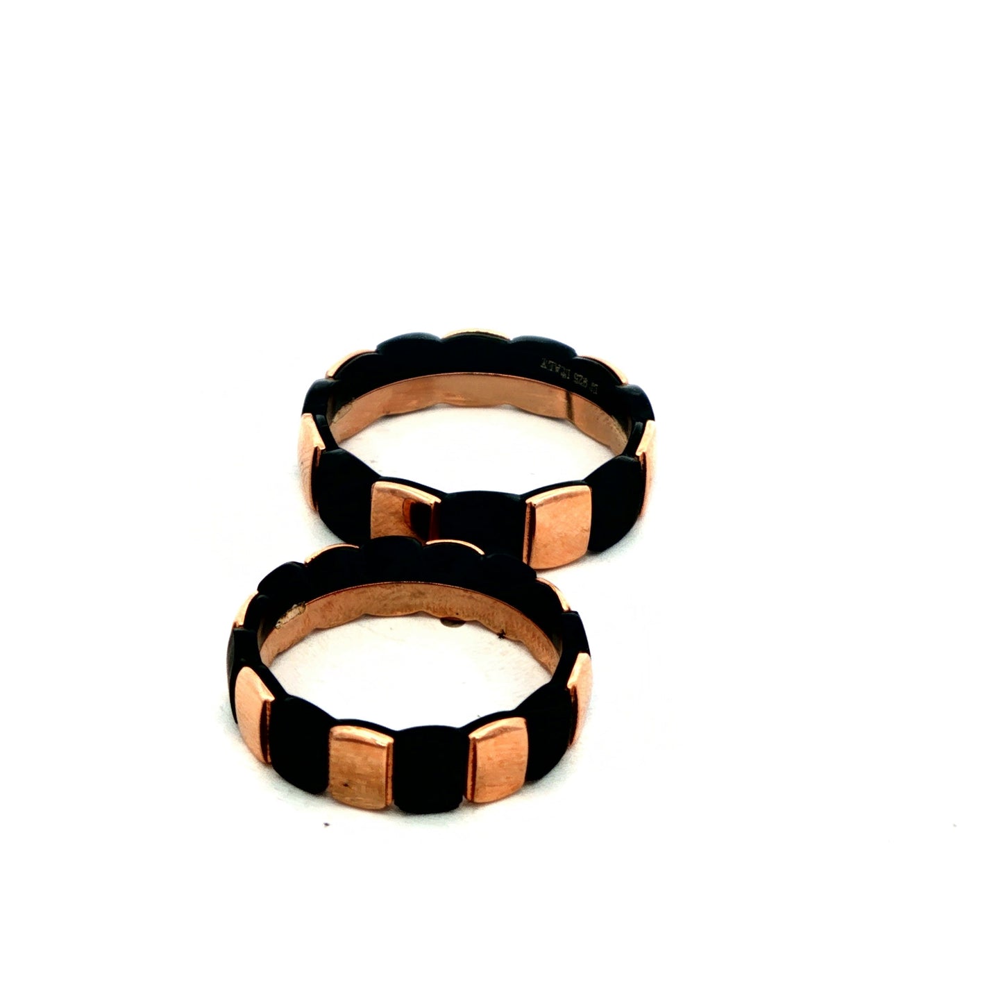 Rose Gold & Black Contemporary Couple Rings