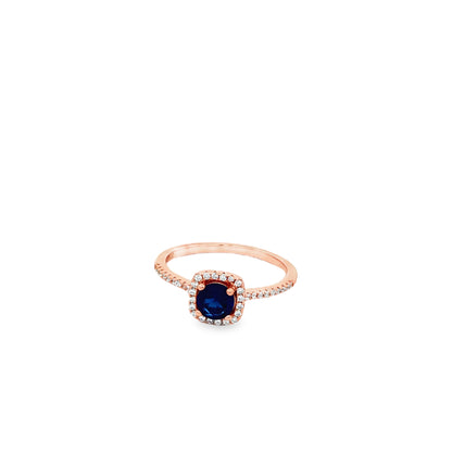 Rose silver  Blue Sapphire Halo Ring