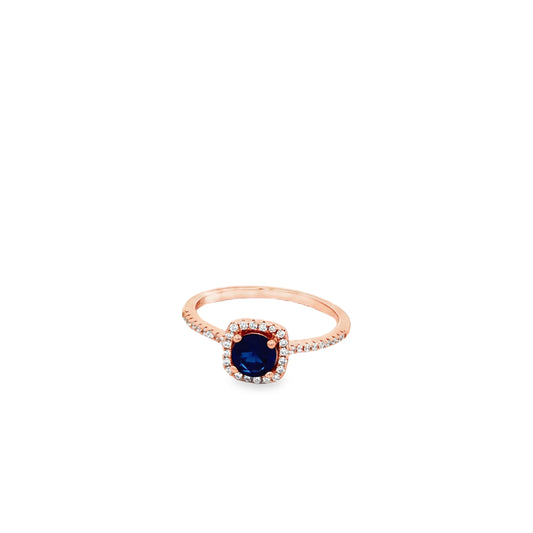Rose silver  Blue Sapphire Halo Ring