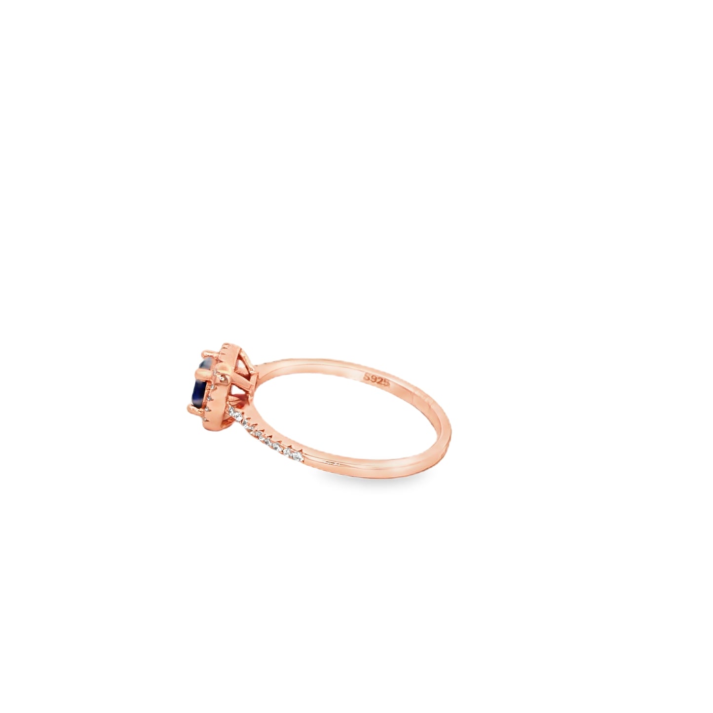 Rose silver  Blue Sapphire Halo Ring