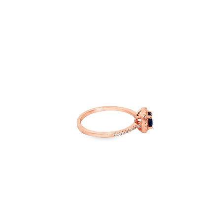 Rose silver  Blue Sapphire Halo Ring