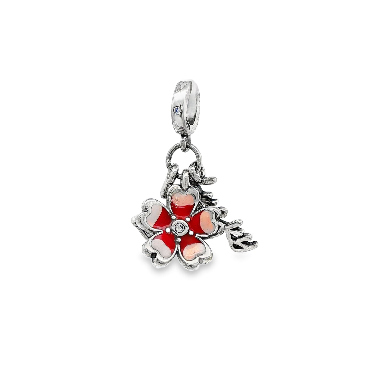 Red &amp; Pink Floral Charm with Key Accent