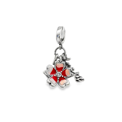 Red &amp; Pink Floral Charm with Key Accent