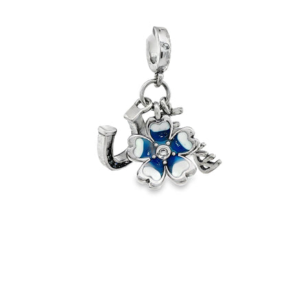Blue &amp; White Lucky Horseshoe Floral Charm