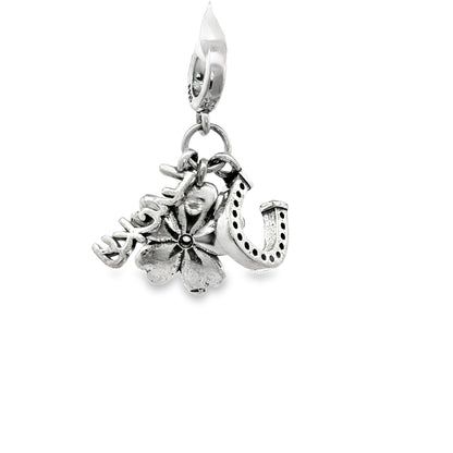 Blue &amp; White Lucky Horseshoe Floral Charm