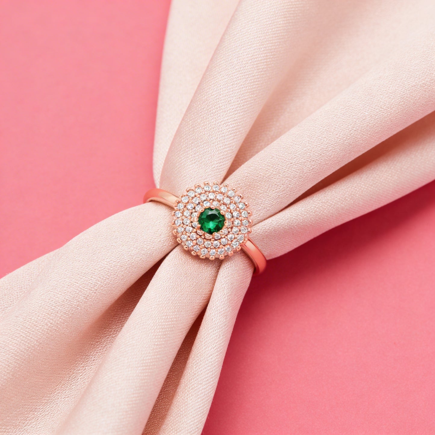 Emerald Bloom Halo Ring