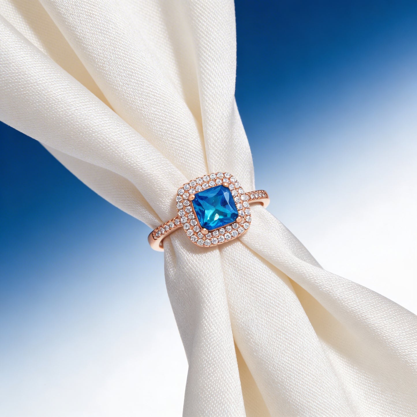 Ocean Radiance Cushion Halo Ring