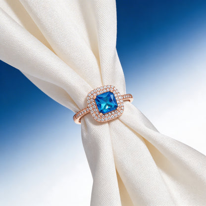 Ocean Radiance Cushion Halo Ring