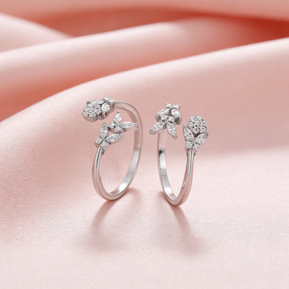 Floral Open Diamond Toe Ring