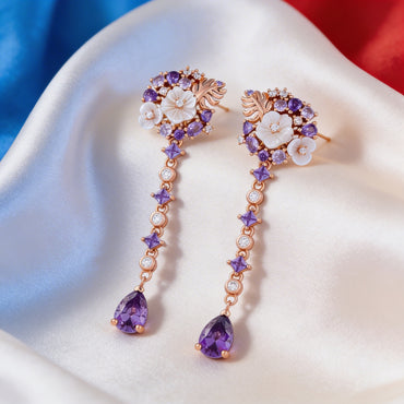 Amethyst Blossom Drop Earrings