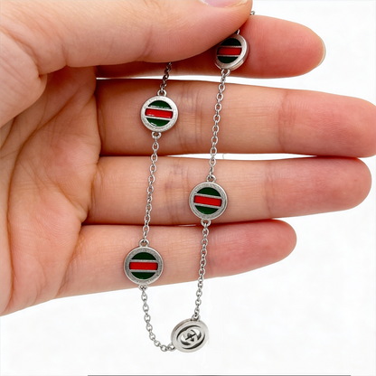 Tricolor Charm Silver Anklet