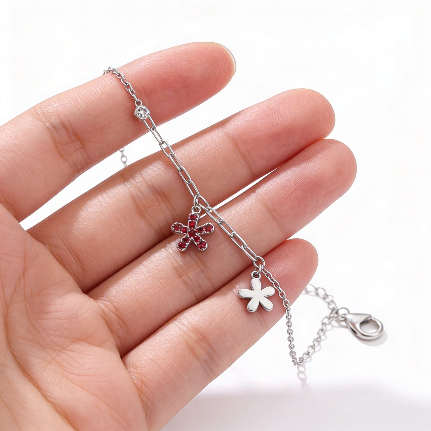 Ruby Blossom Charm Anklet