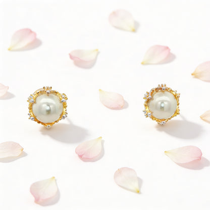 Royal Pearl Crown Stud Earrings