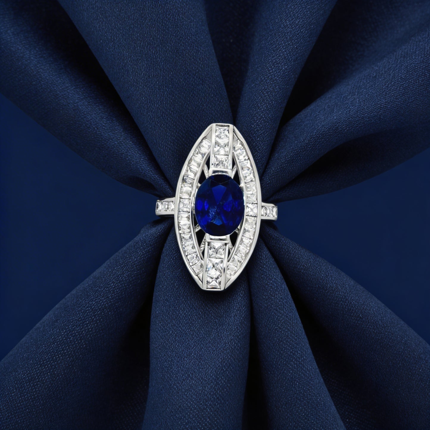 Royal Sapphire Marquise Halo Ring