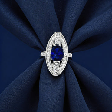 Royal Sapphire Marquise Halo Ring