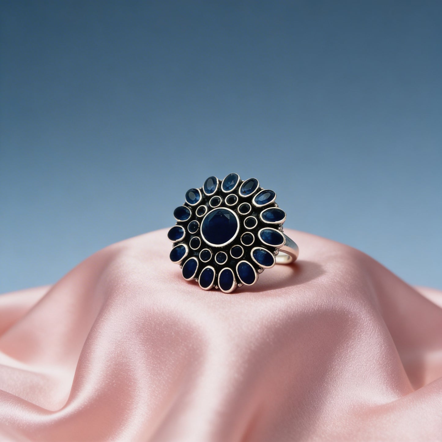 Midnight Sapphire Halo Ring