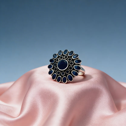 Midnight Sapphire Halo Ring