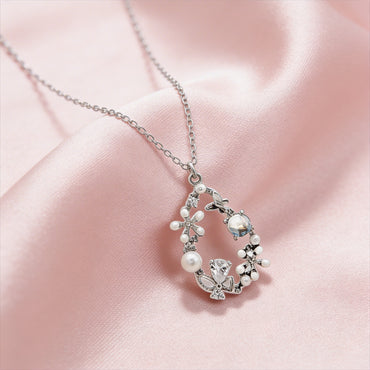 Enchanted Floral Halo Diamond Pendant Necklace