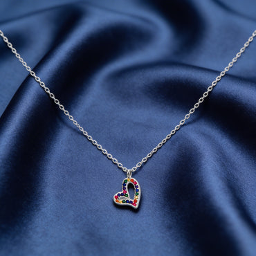Rainbow Heart Diamond Pendant Necklace