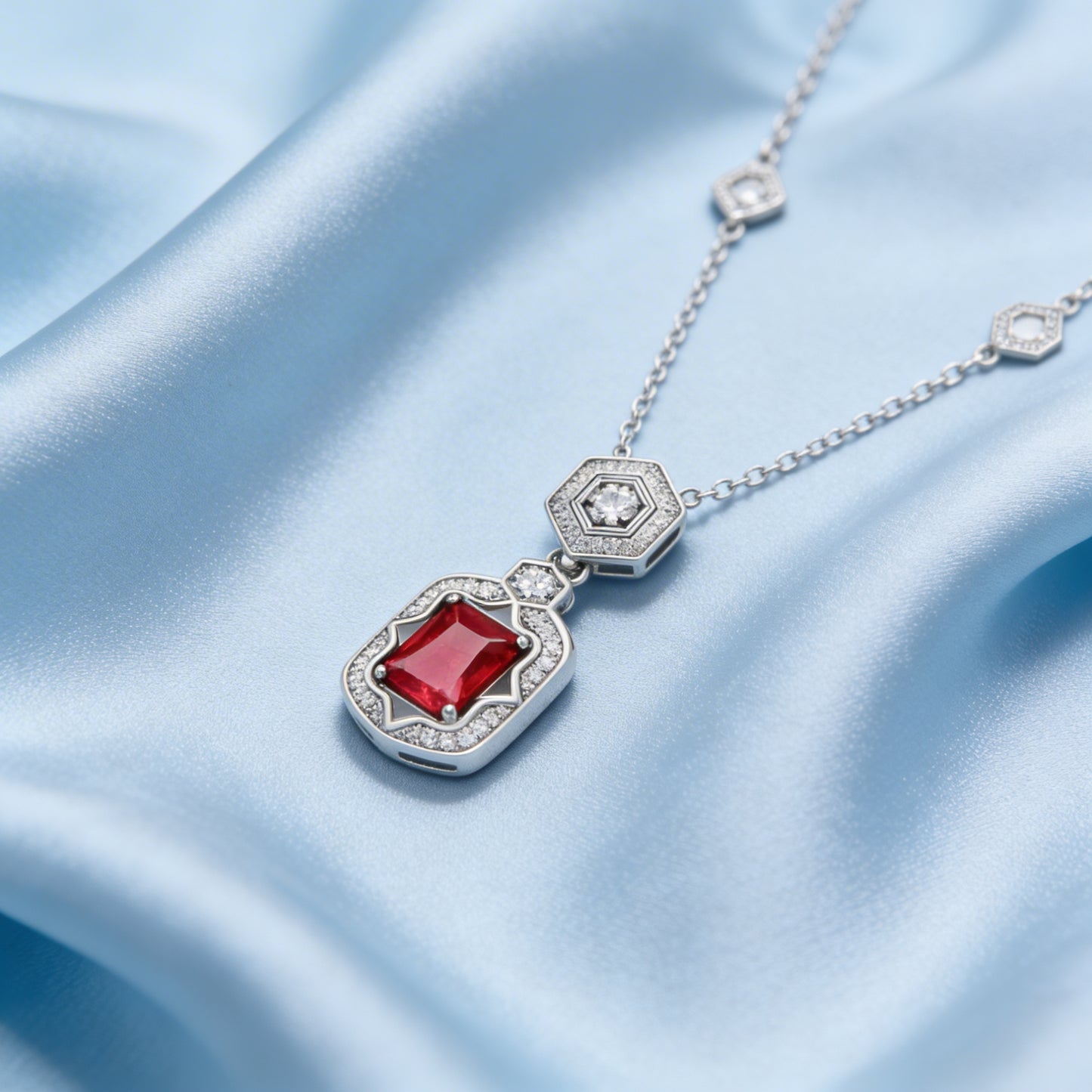 Regal Ruby Hexa Drop Necklace