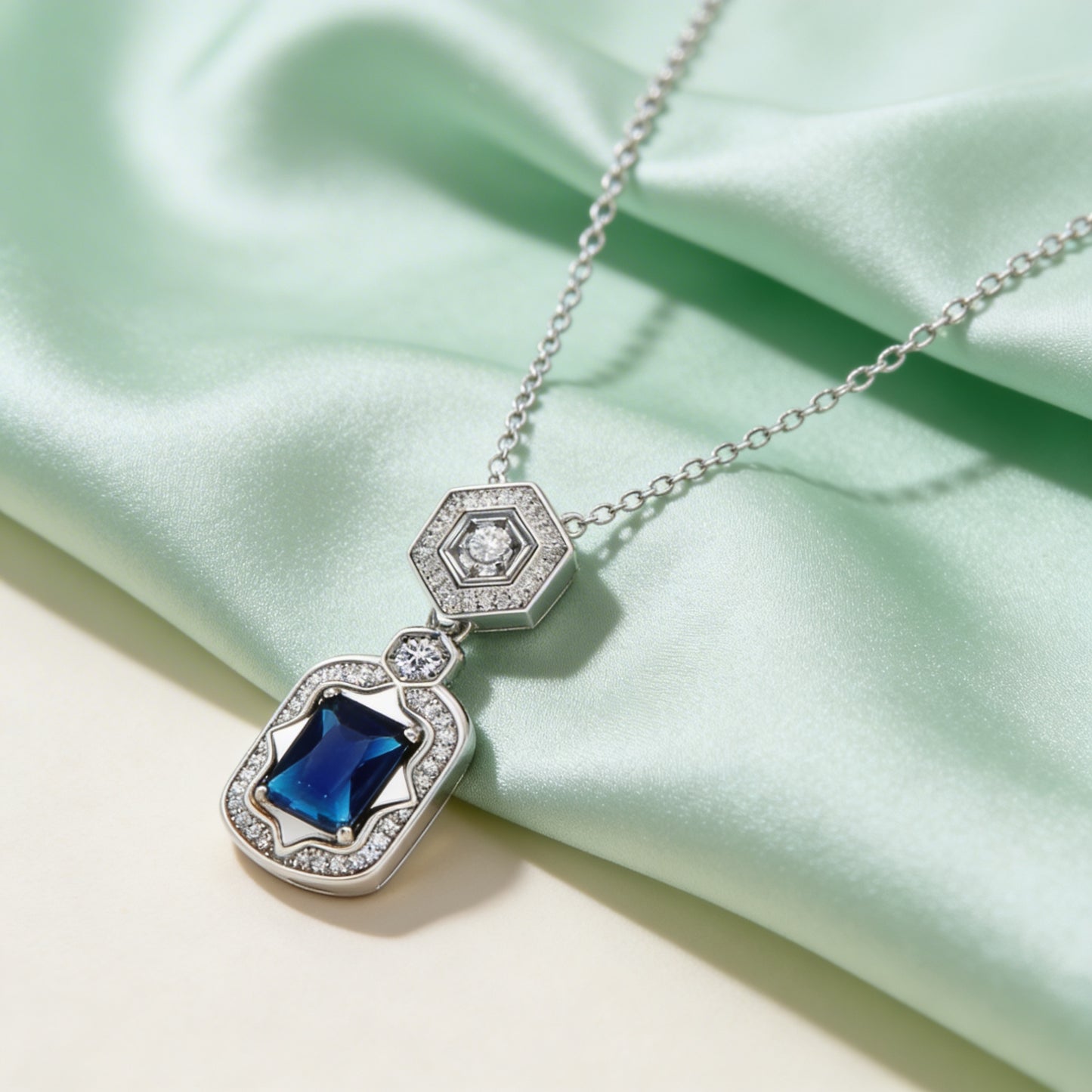Royal Sapphire Hexa Drop Necklace