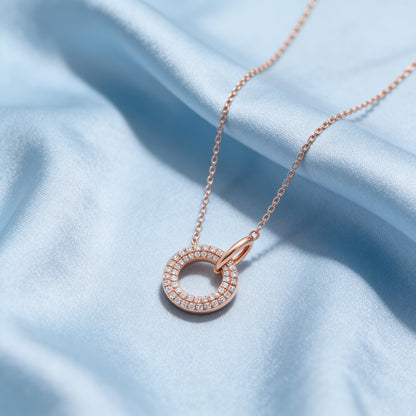 Rose silver  Diamond Circle Pendant Necklace