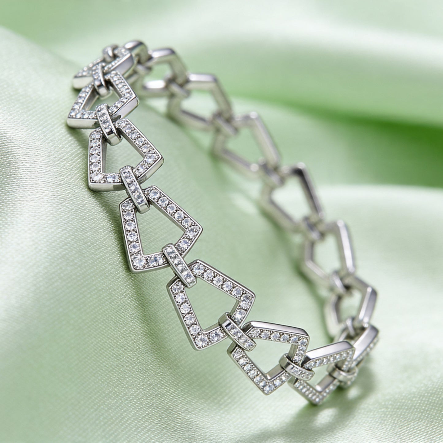 Silver Geometric Crystal Link Bracelet