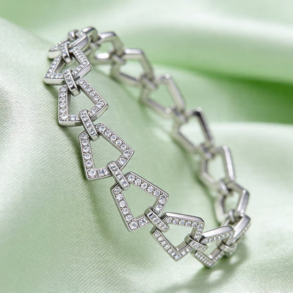 Silver Geometric Crystal Link Bracelet
