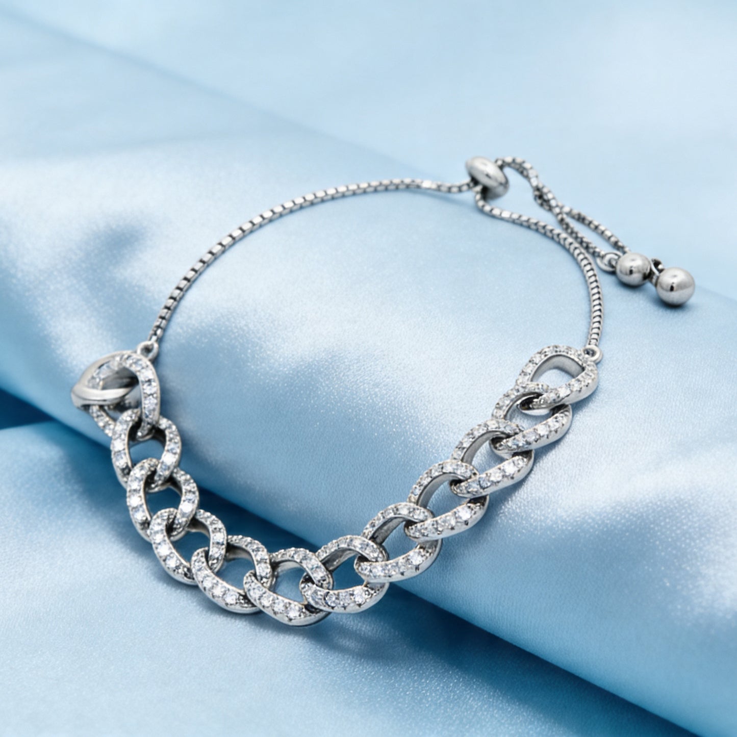 Silver Crystal Link Chain Bracelet