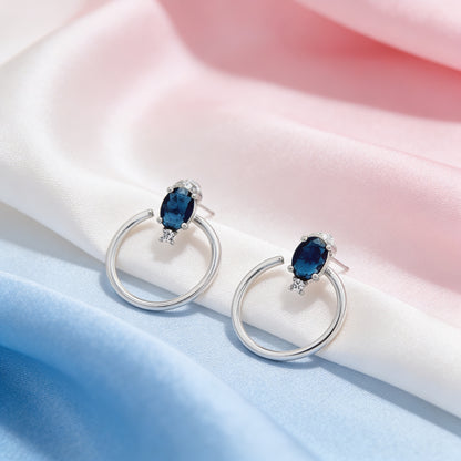 Midnight Sapphire Hoop Stud Earrings