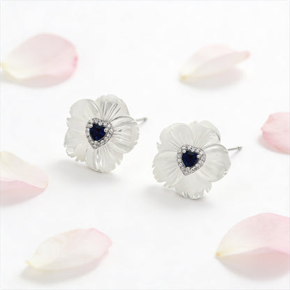 Ivory Bloom Sapphire Heart Earrings