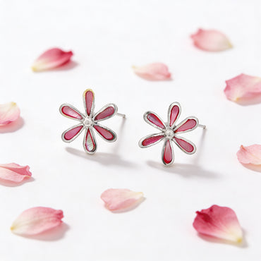 Rosy Bloom Petal Stud Earrings