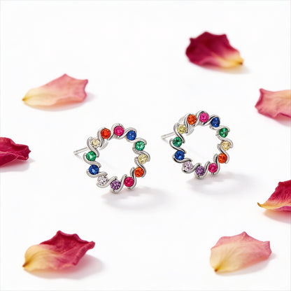 Rainbow Halo Stud Earrings