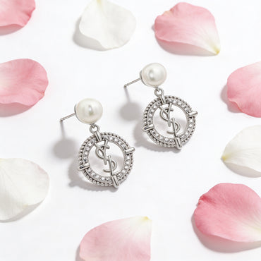Pearl Halo Monogram Drop Earrings
