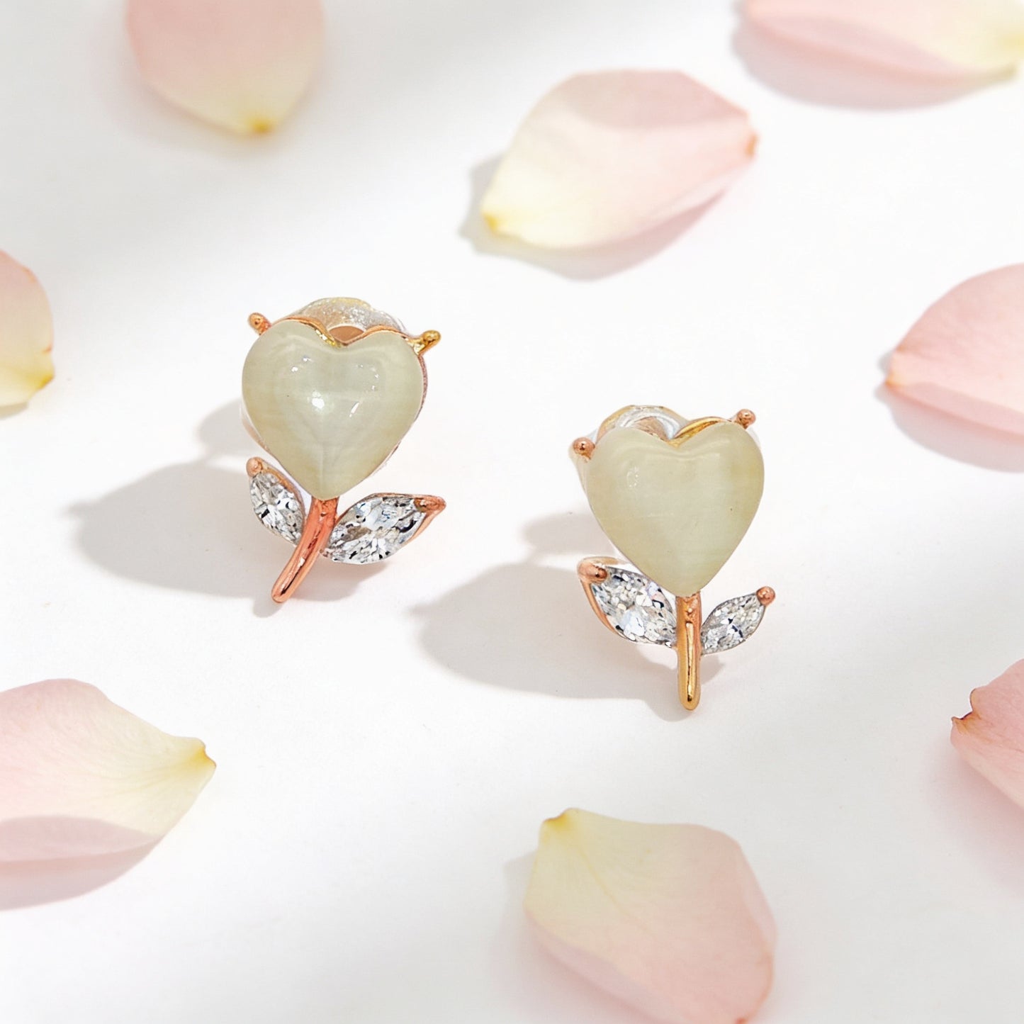 Golden Heart Bloom Stud Earrings