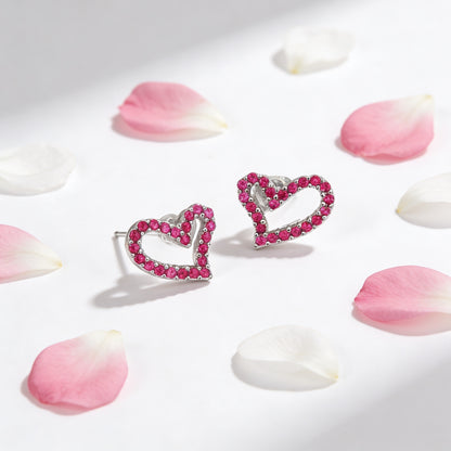 Ruby Heart Outline Stud Earrings
