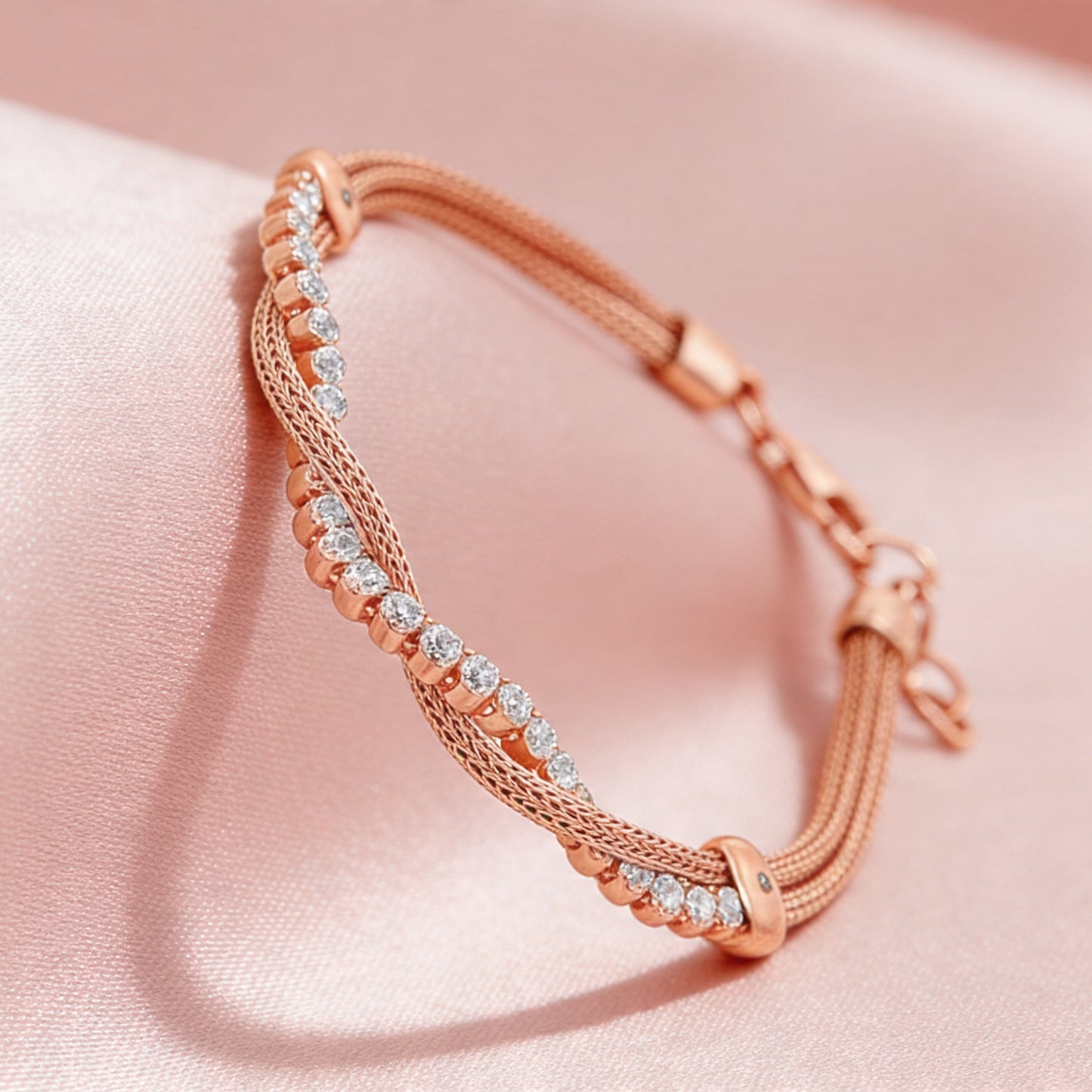 Rose silver  Twisted Crystal Bracelet