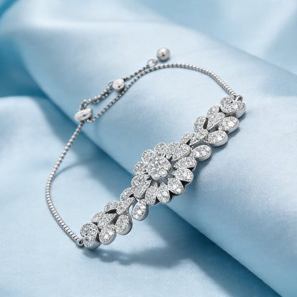 Silver Leaf Motif Crystal Bracele