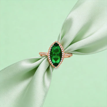 Emerald Marquise Halo Ring