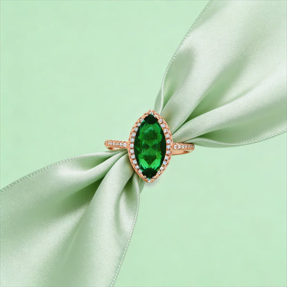Emerald Marquise Halo Ring