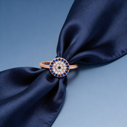 Evil Eye Halo Ring – Rose silver & Sapphire Elegance