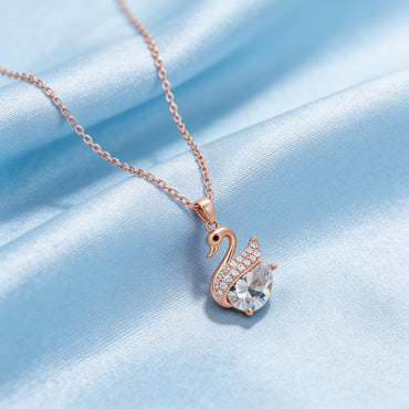Rose silver  Swan Crystal Pendant Necklace