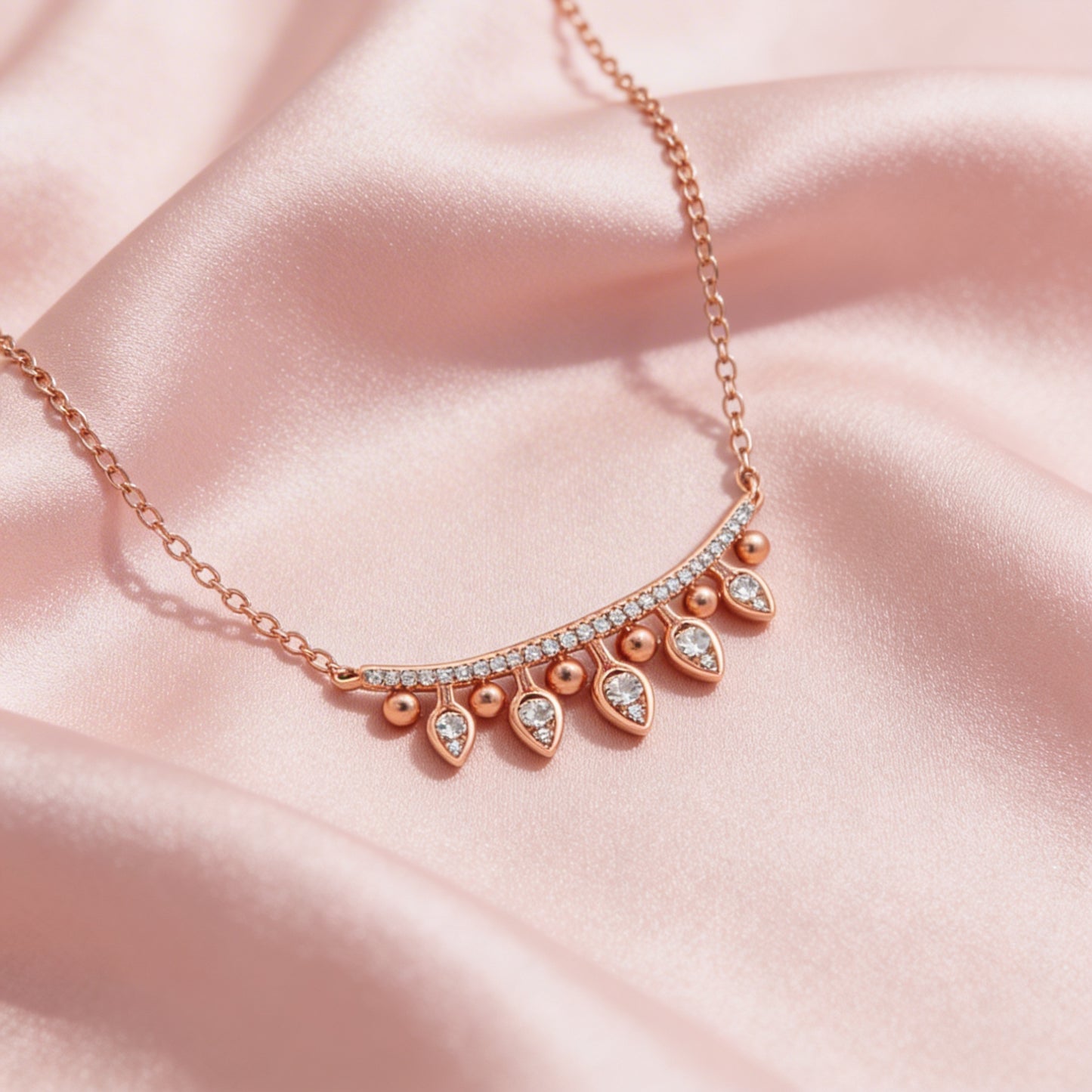 Rose Gold Diamond Fringe Bar Necklace