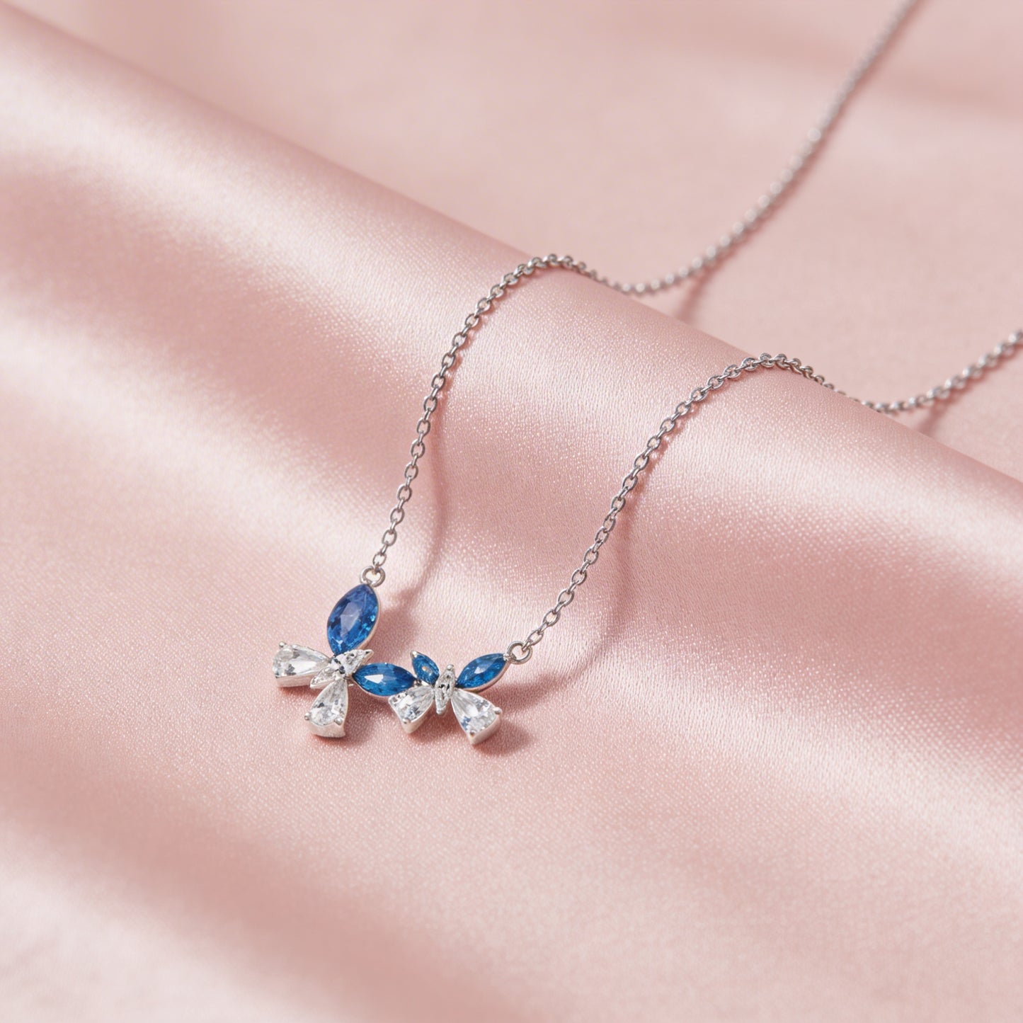 Blue Sapphire Floral Diamond Pendant Necklace