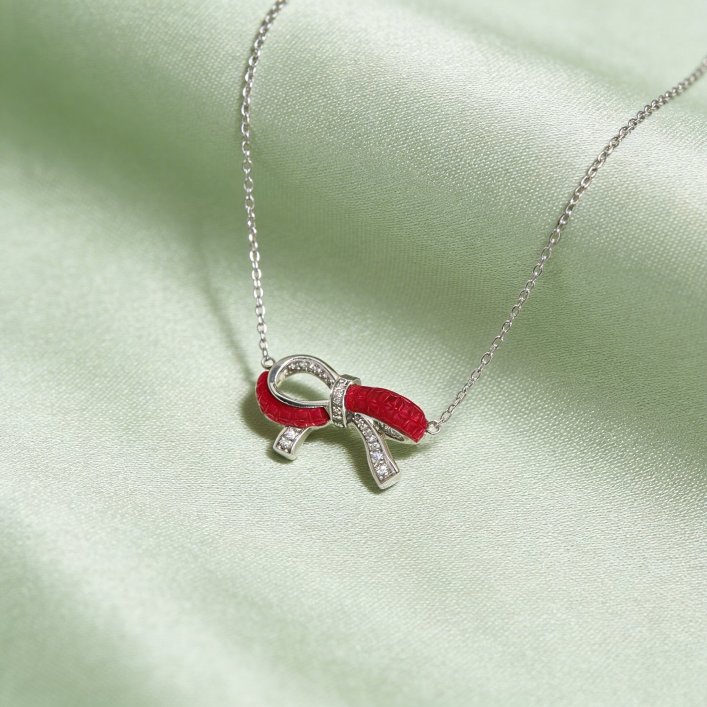 Ruby Bow Diamond Pendant Necklace