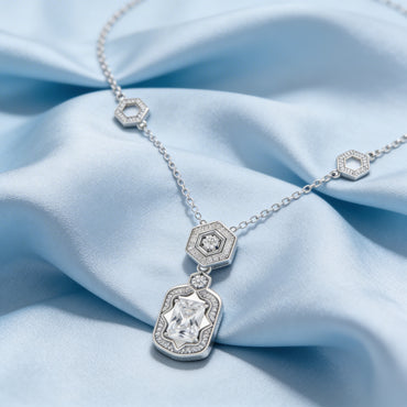 Hexa Halo Diamond Drop Necklace