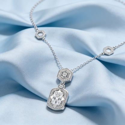 Hexa Halo Diamond Drop Necklace