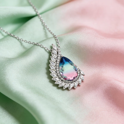 Aurora Teardrop Diamond Halo Necklace